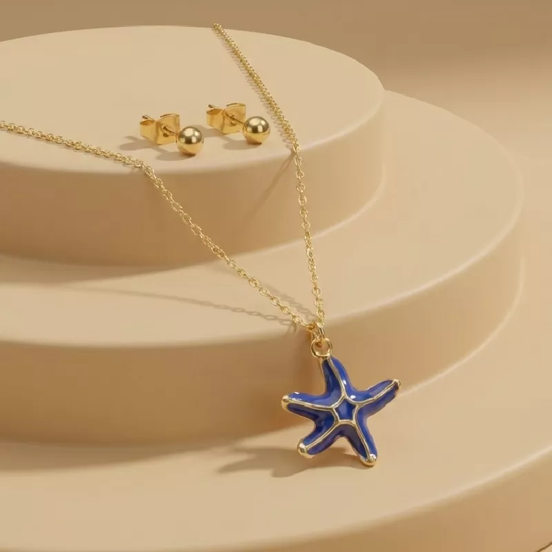 Set. Estrella De Mar Azul Rodio 45cm - NRG791