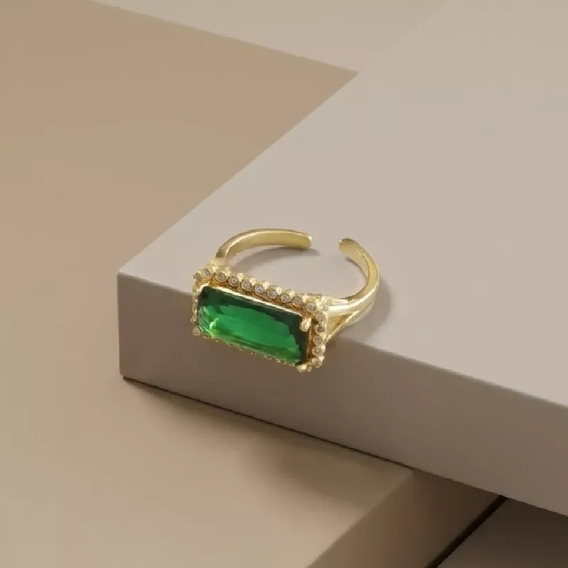 Ani. Anillo Piedra Verde Rodio graduable - RRI628