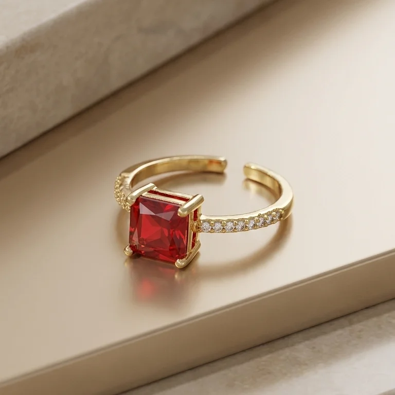 Ani. Cuadrado Rojo Dorado Rodio Graduable - RRJ759
