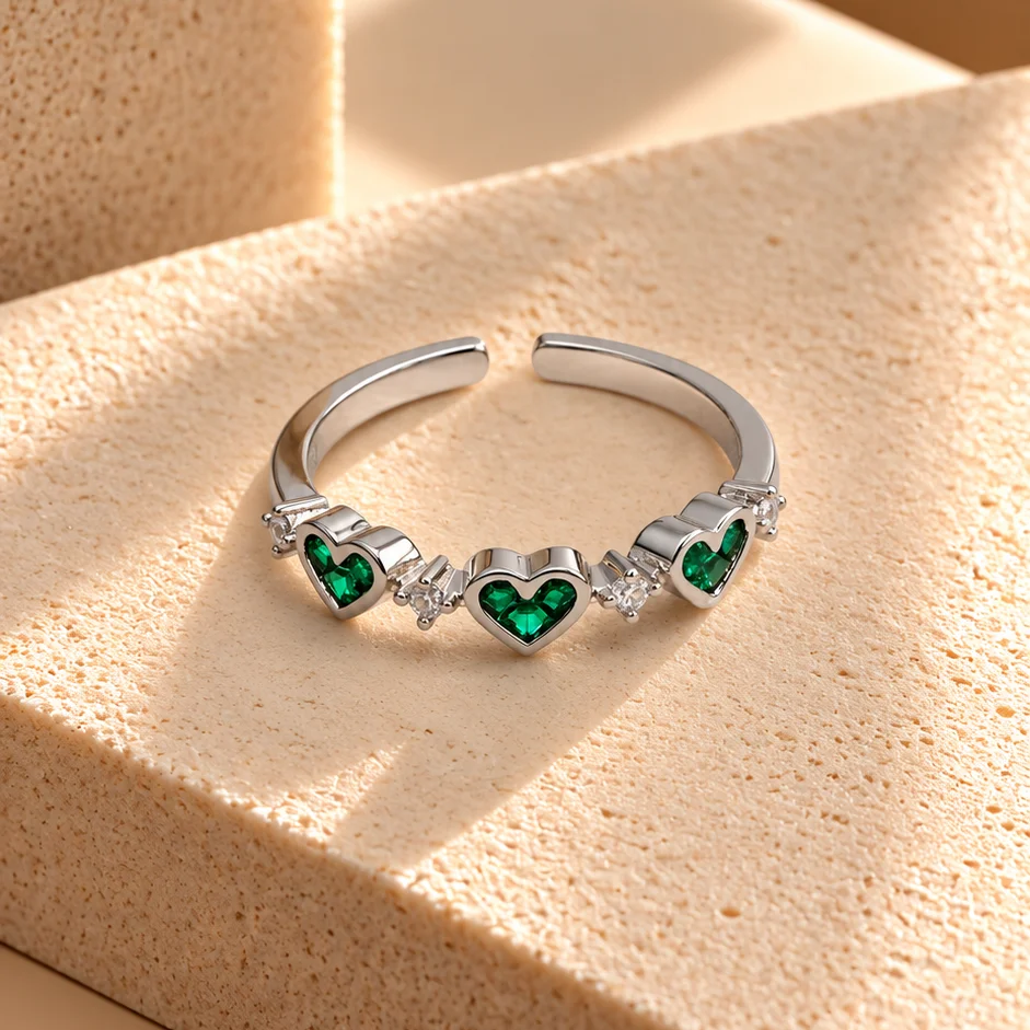 Ani. coraz?n verde plateado rodio graduable - RRS136